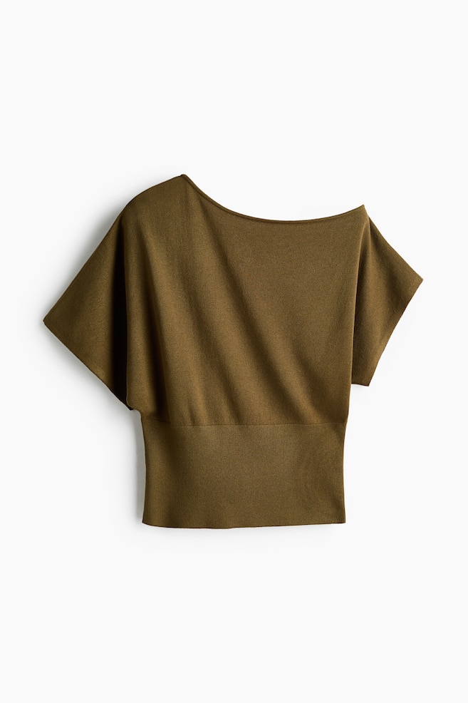 Top monospalla in maglia sottile - Verde kaki scuro/Marrone scuro/Crema - 1