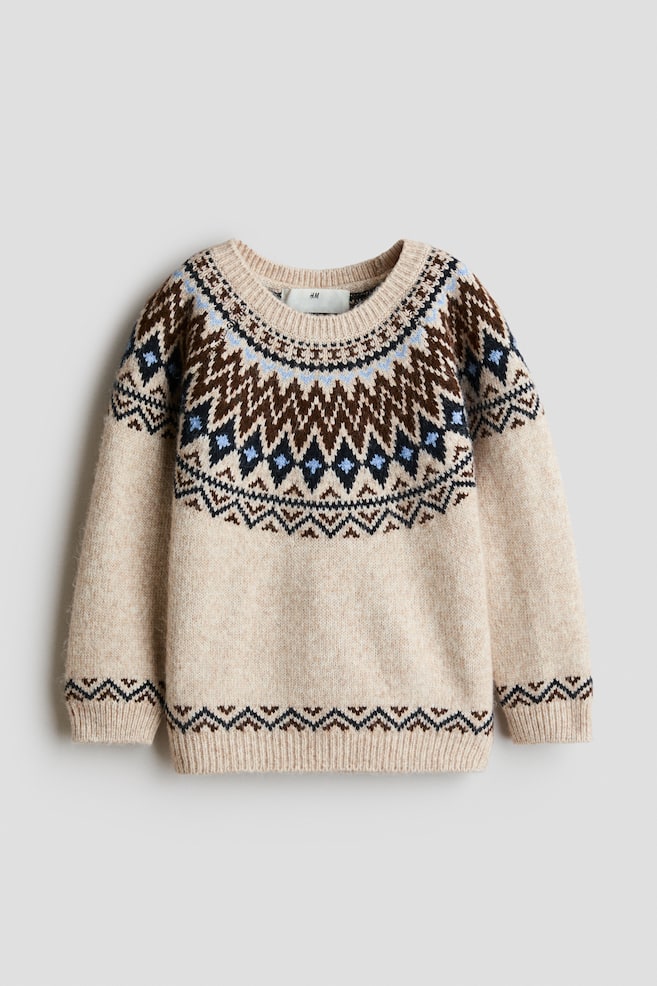 Jacquard-Knit Sweater - Light beige/patterned - 1