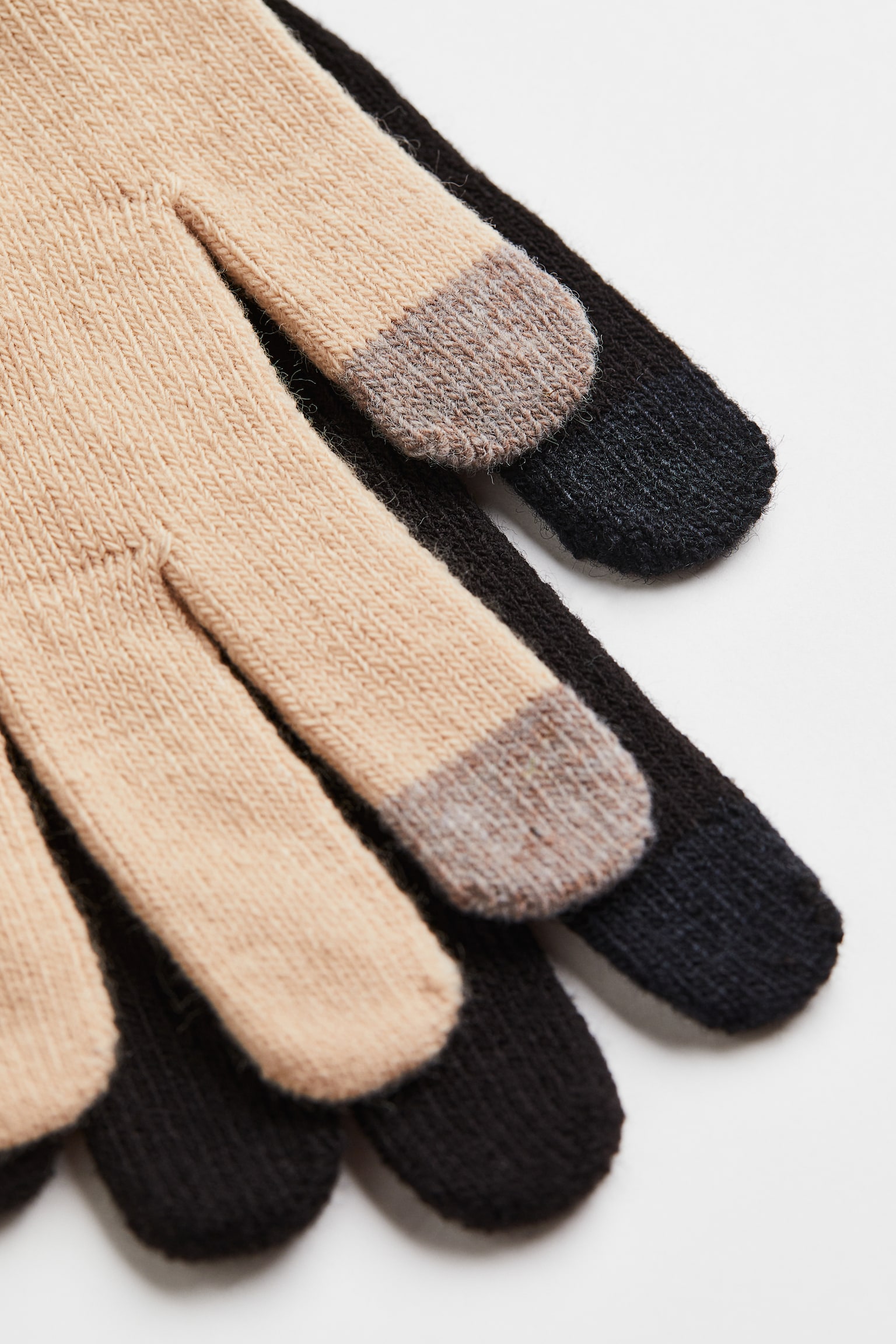 2-pack touchscreen gloves - Black/Beige/Black/Dark grey marl/Black/Grey marl/Black - 2