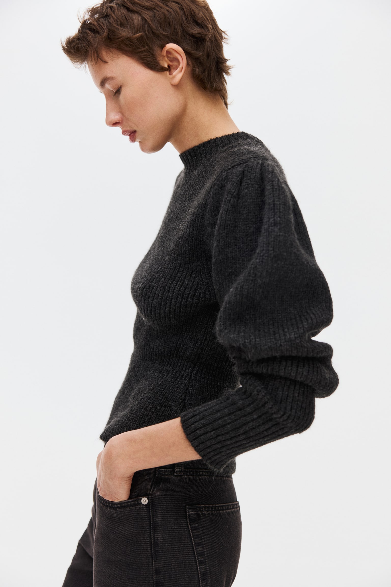 Peplum jumper - Dark grey marl - 5