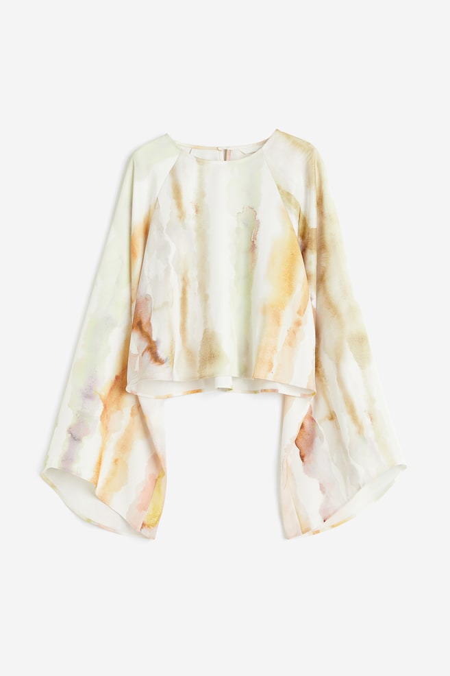Trumpet-sleeved blouse - Cream/Patterned - 2