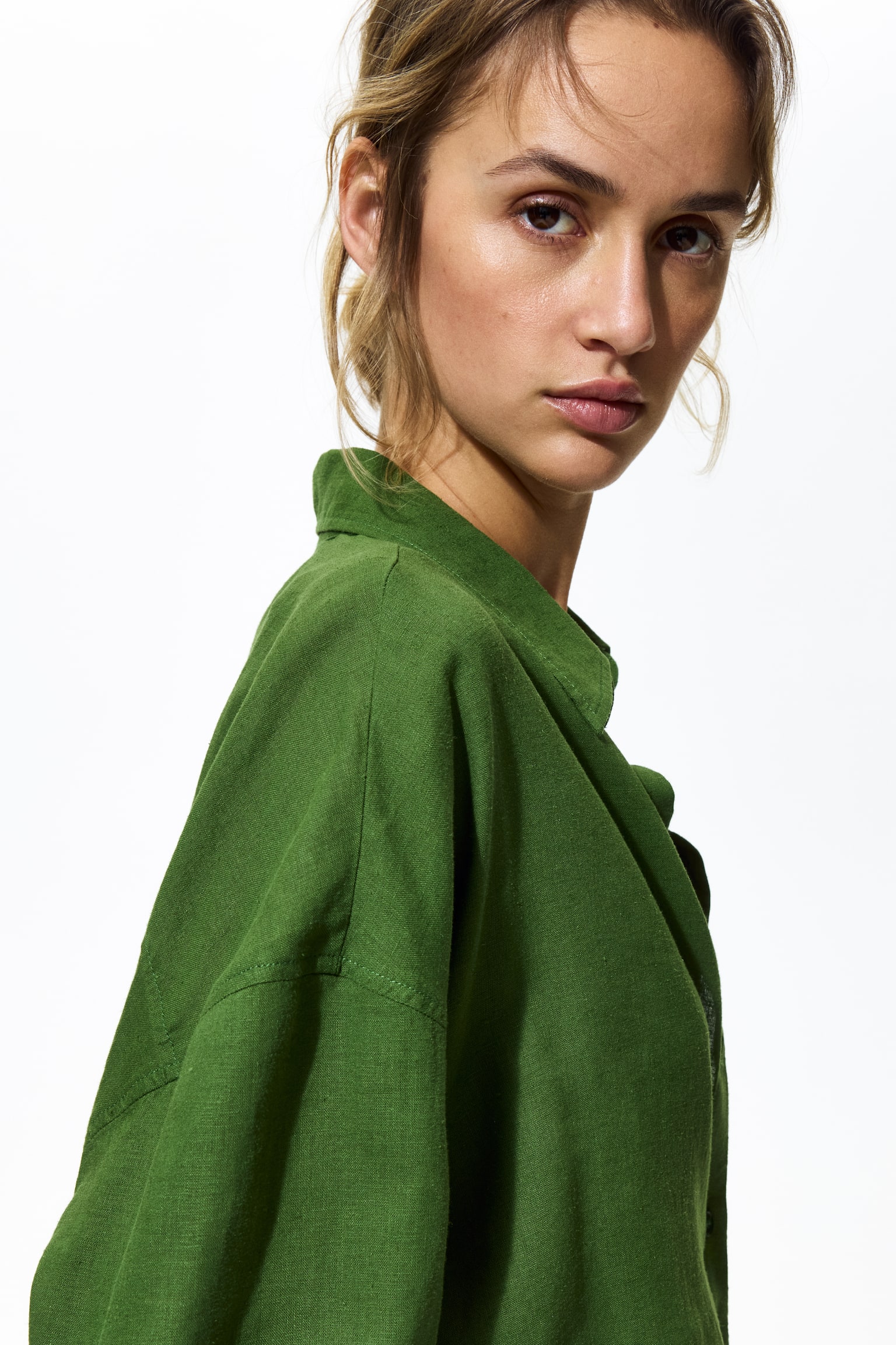 Oversized linen-blend shirt - Green/Light pink/Blue/Blue/Striped - 4