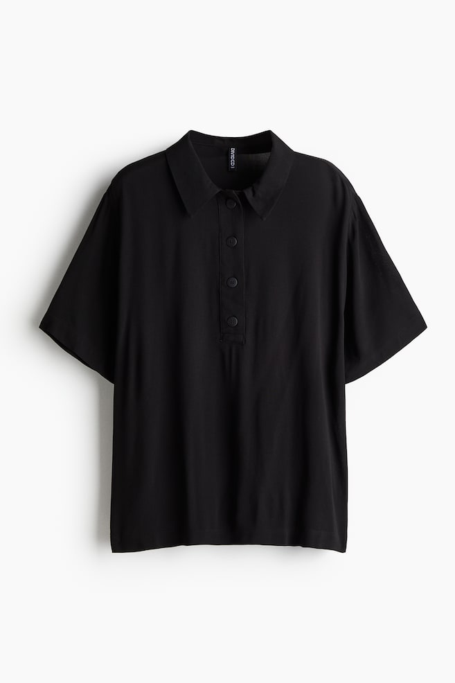 Sheer crêpe polo shirt - Black/Light beige/Cream - 1