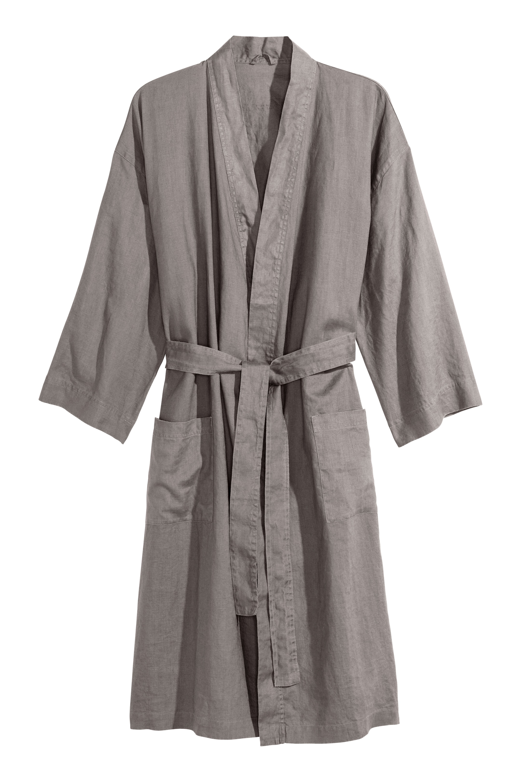 Grösseres Bild ansehen: Bademantel aus gewaschenem Leinen - Dark grey - HOME | H&M CH 1