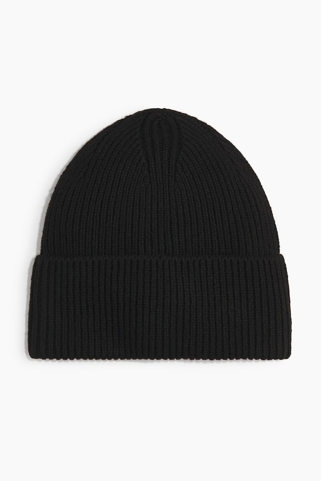 Rib-knit beanie - Black/Peach pink/Light beige - 1