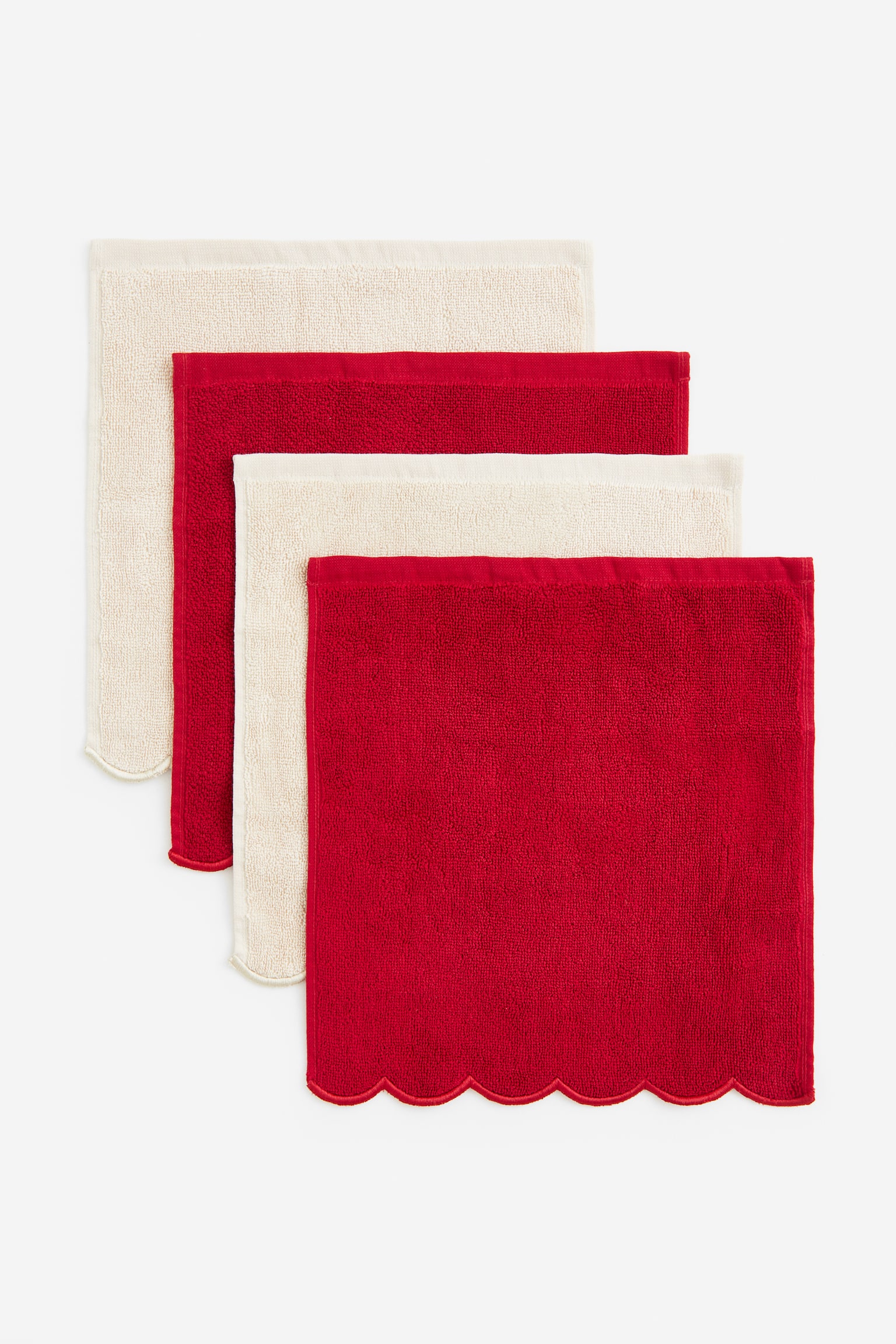 Lot de 4 carrés de toilette à bord festonné - Rouge/beige clair - 2