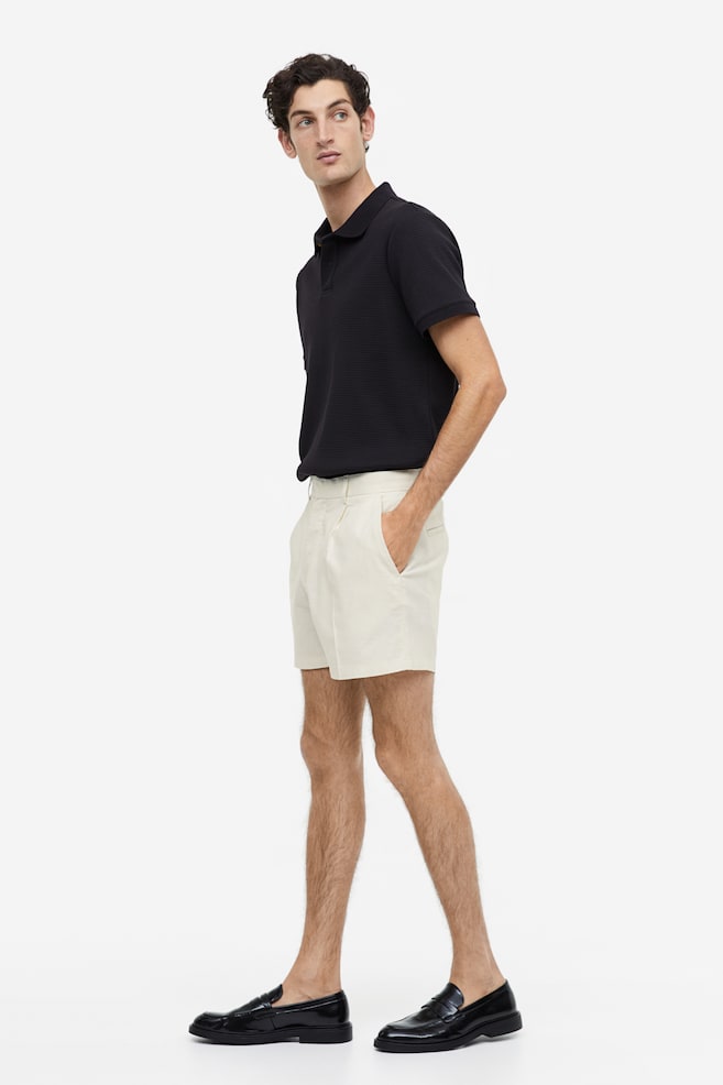 Regular Fit Linen-blend tailored shorts - White/Mole - 4
