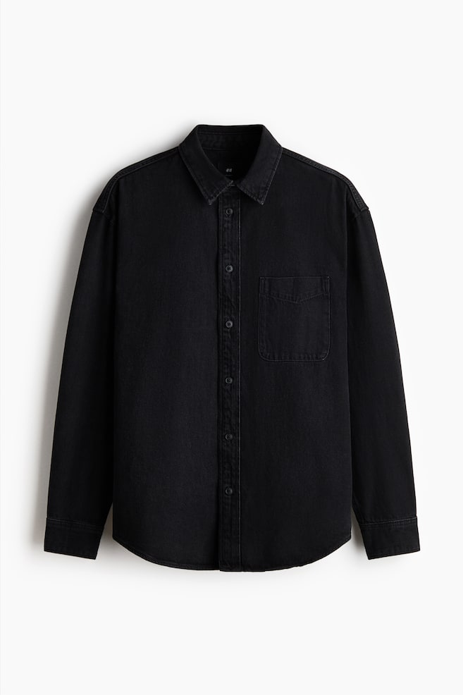 Jeanshemd in Loose Fit - Schwarz/Dunkles Denimblau - 1