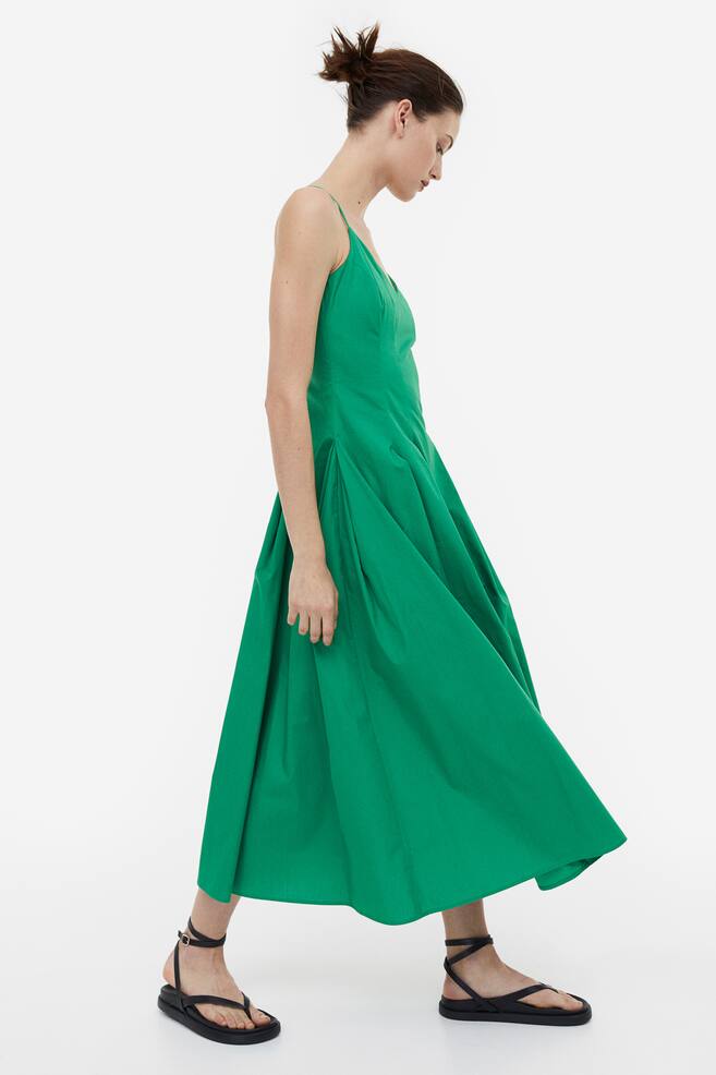 Pleated cotton dress - Green/Black - 4