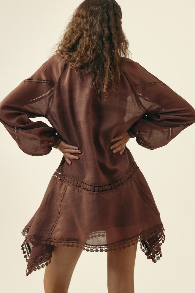 Vestido en mezcla de ramio - Café oscuro - 4