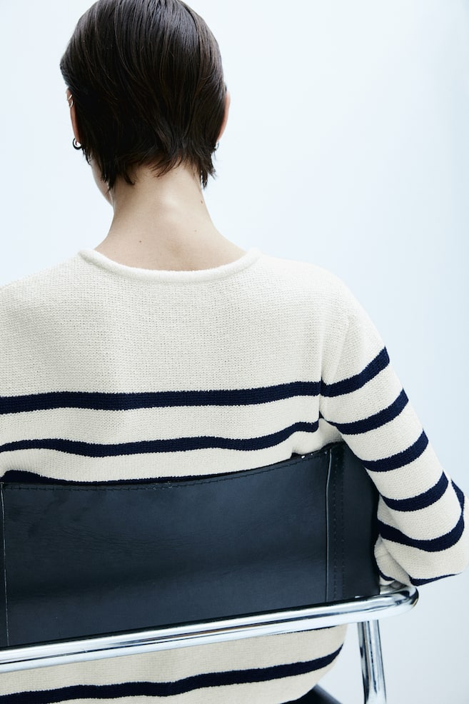 Knitted cardigan - Cream/Blue striped/Black/Striped/White/Beige striped - 5