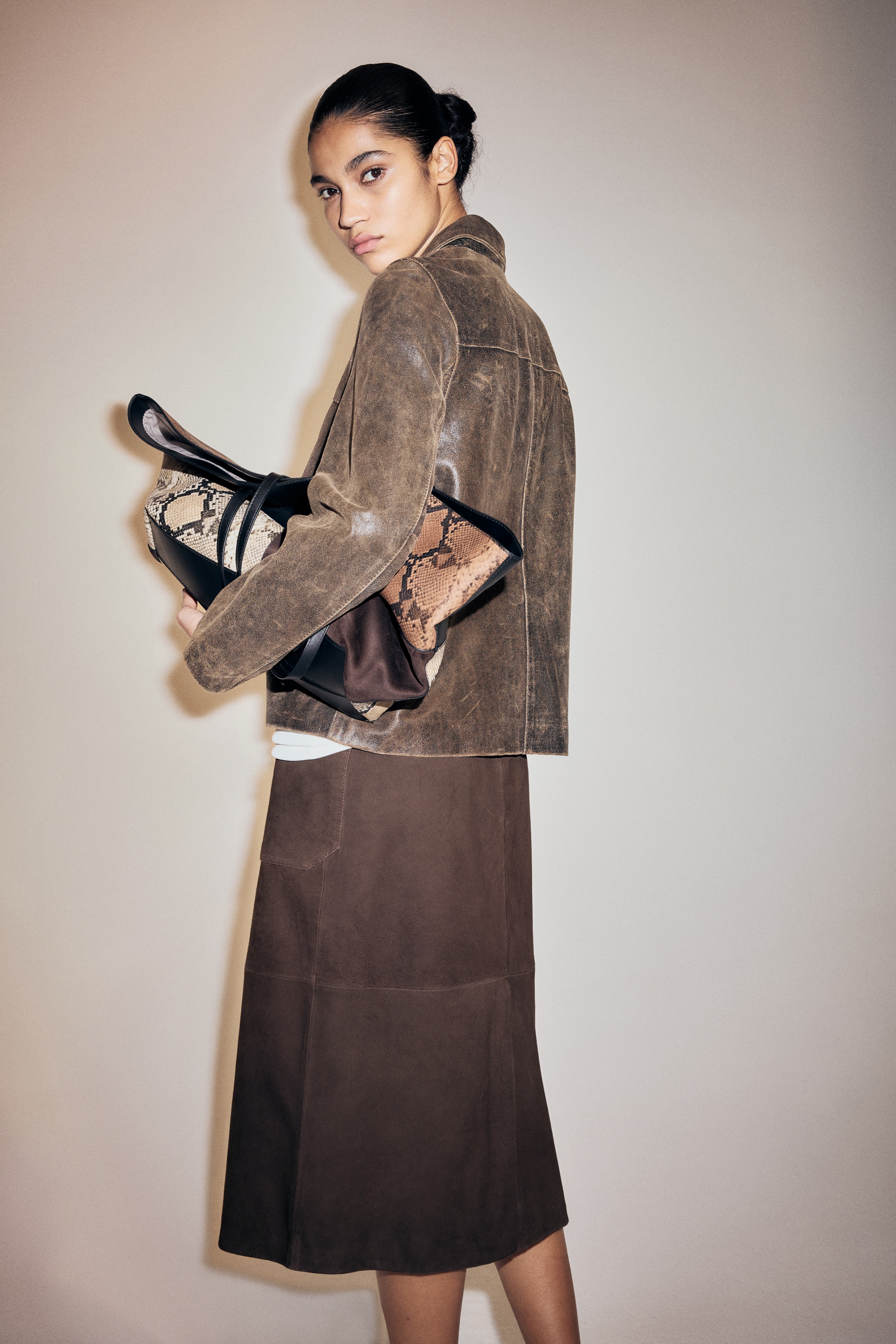 H & M - スエードスカート - ブラウン