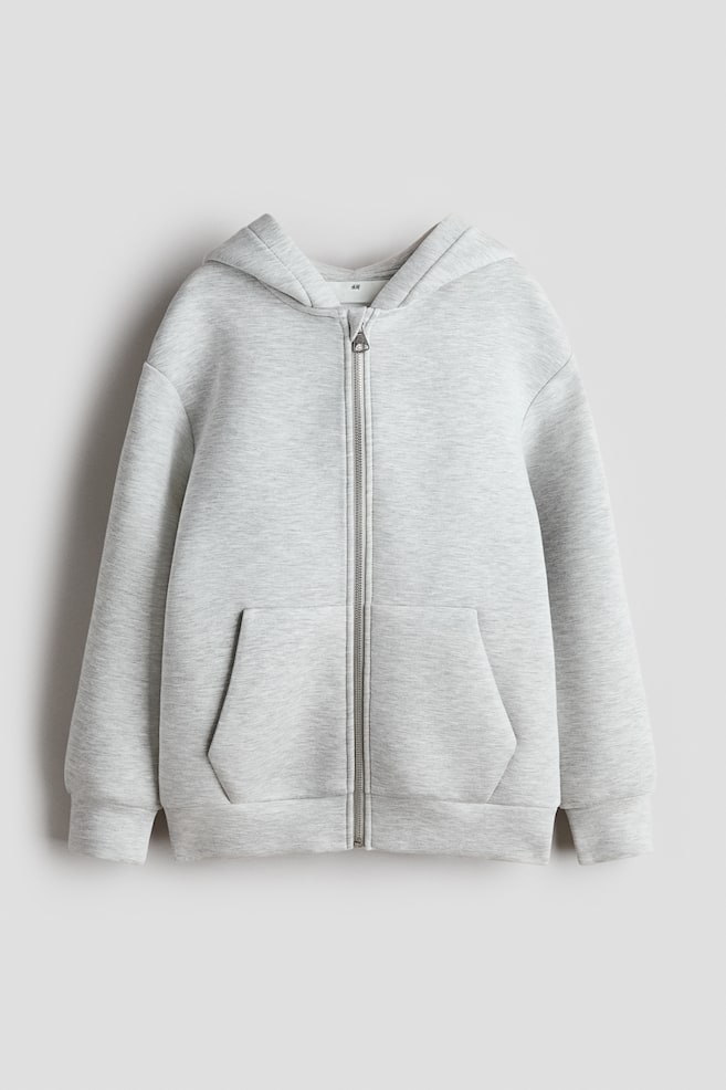 Veste à capuche zippée en scuba - Gris clair chiné/Noir/Gris clair chiné - 1