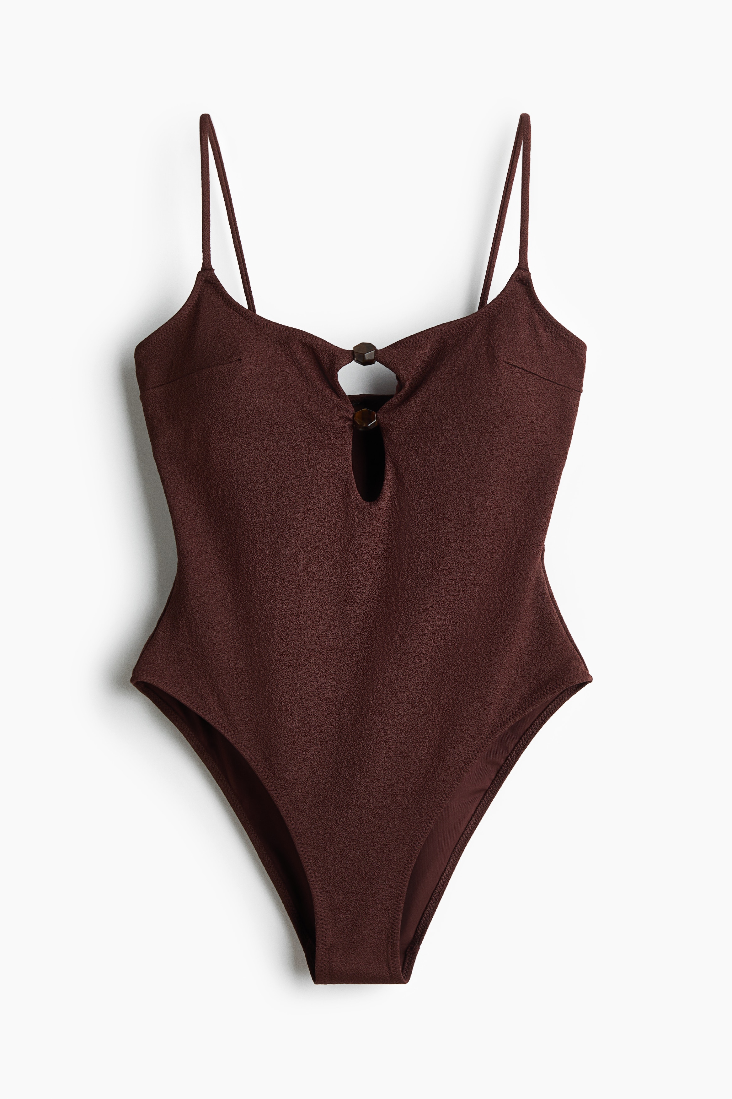 Padded-cup High Leg Swimsuit - Dark brown