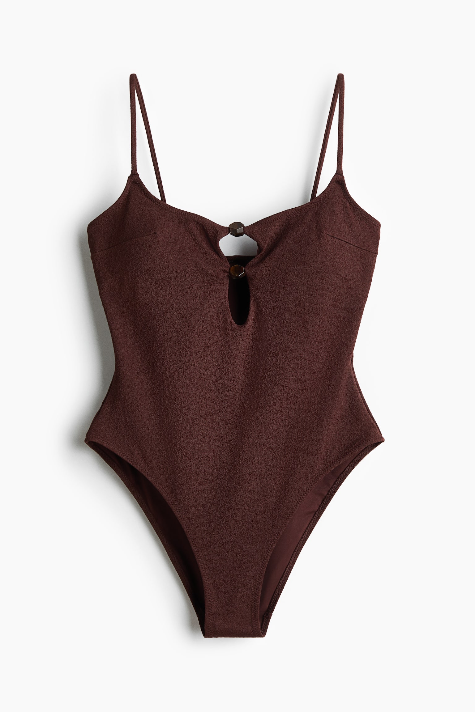 Padded-cup High Leg Swimsuit - Dark brown - 2