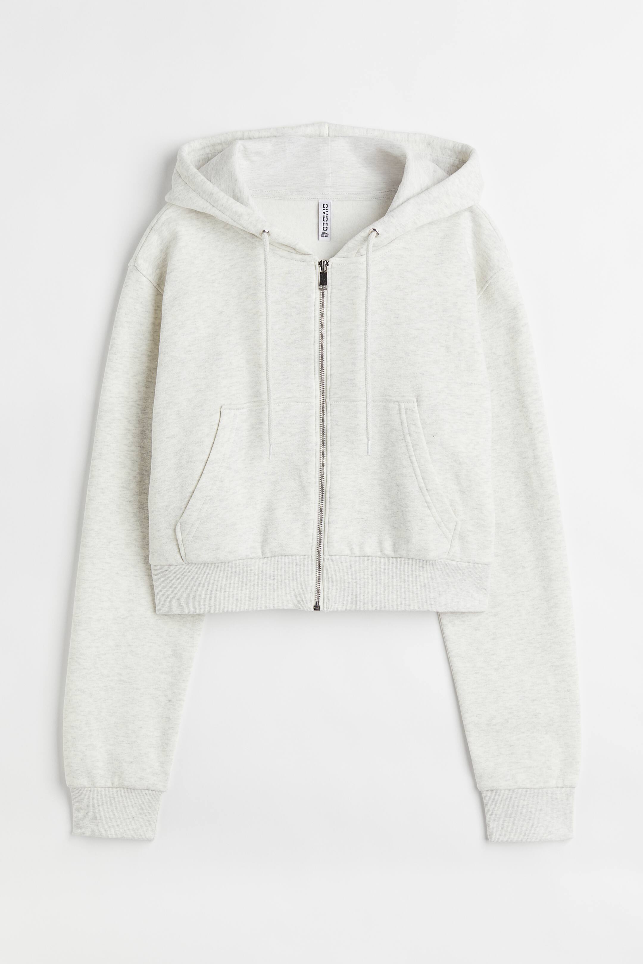 Prikaži veću sliku: H&M+ Kratka dukserica s kapuljačom i rajsferšlusom - Svetlosivi lapor - Ladies | H&M RS 1