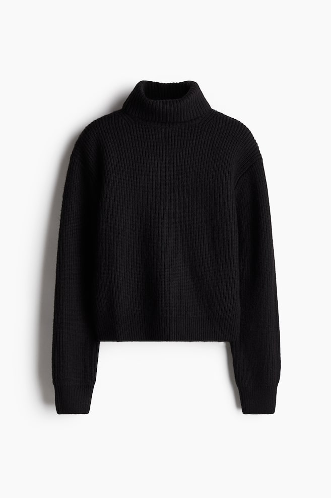Sweter w prążki z golfem - Czarny - 1