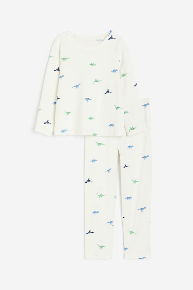 Pyjama en jersey - Blanc/dinosaures/Bleu foncé/étoiles - 1