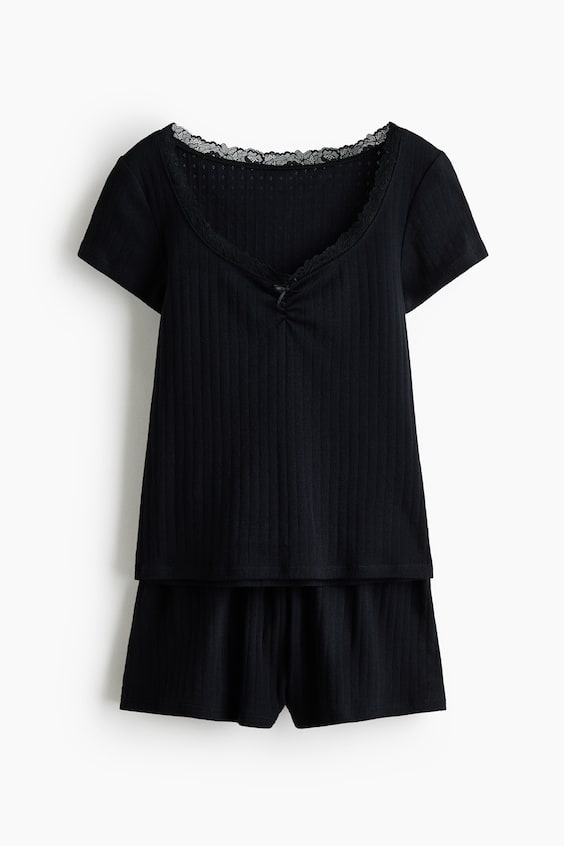 Пижама, джерси, ажурная вязка — H&M, цвет: Чёрный