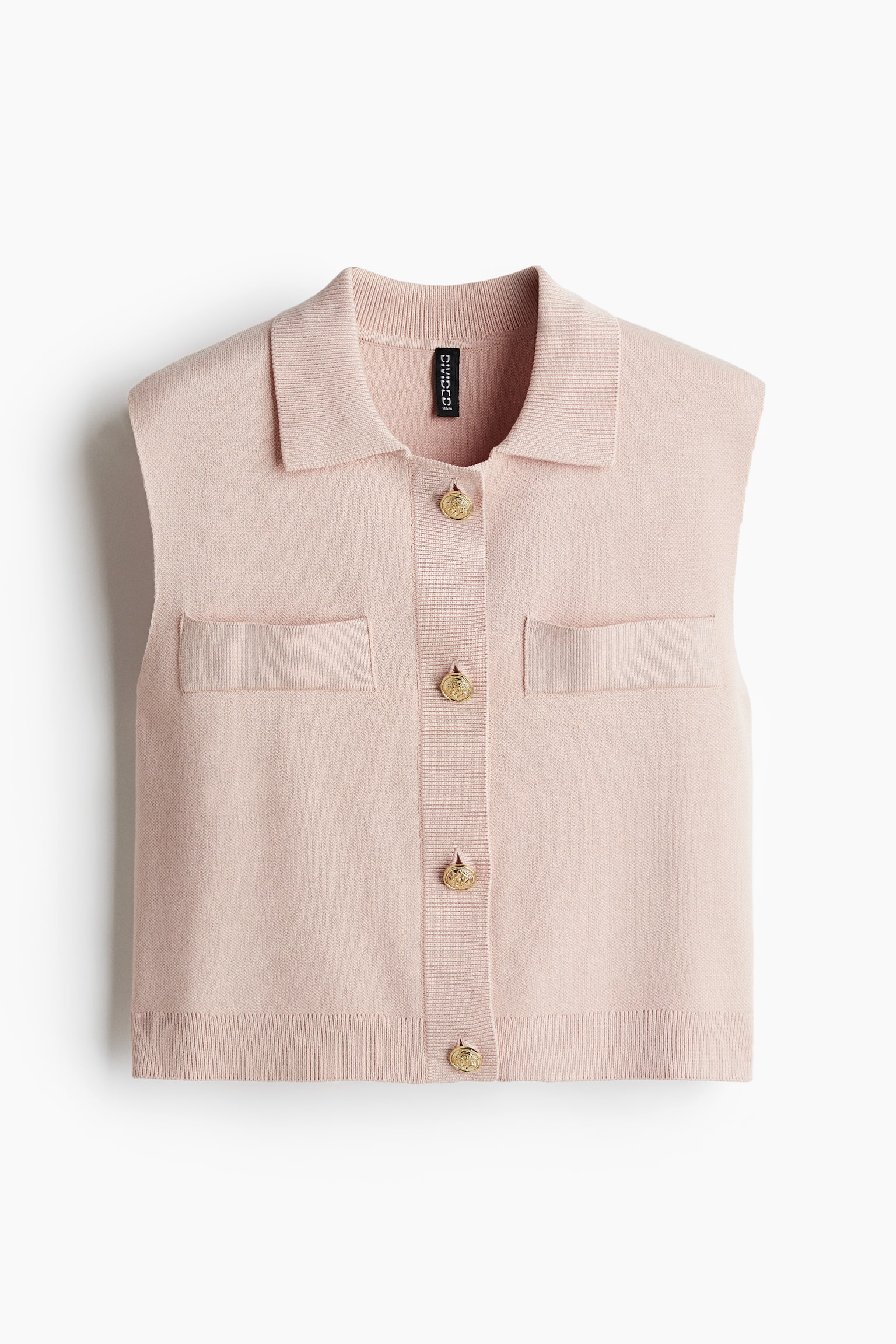 Fine-knit button-front top - Light dusty pink/Navy blue/White - 2