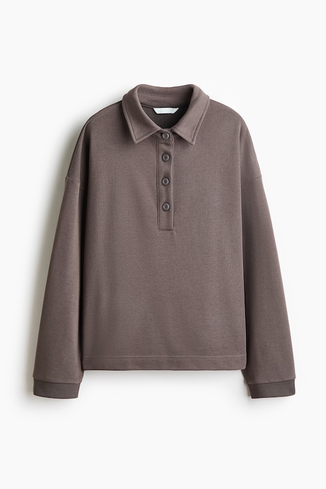 Sweatshirt with Collar - Dark taupe/Burgundy/Navy blue - 1