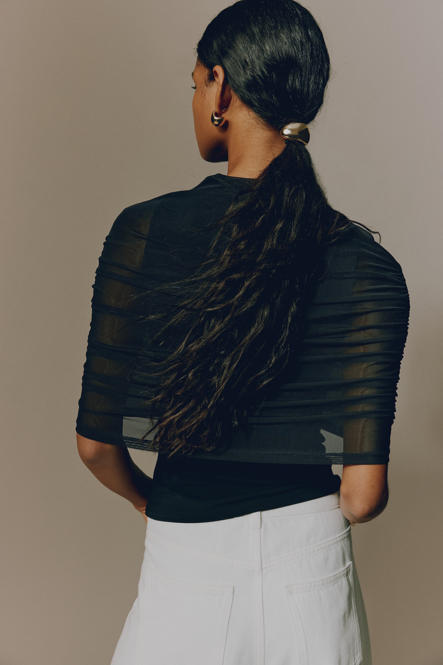 Cape-detail jersey top - Black - 3