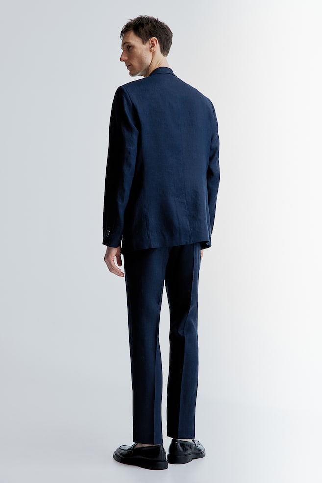 Slim Fit Linen suit trousers - Navy blue/Light beige - 4