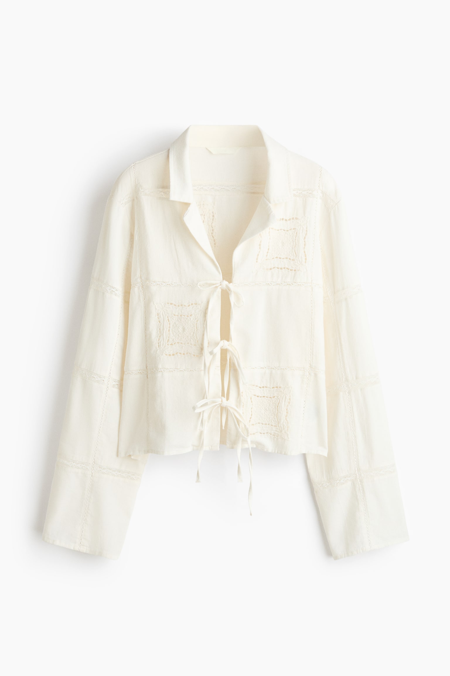 Broderie anglaise linen-blend jacket - Cream - 1