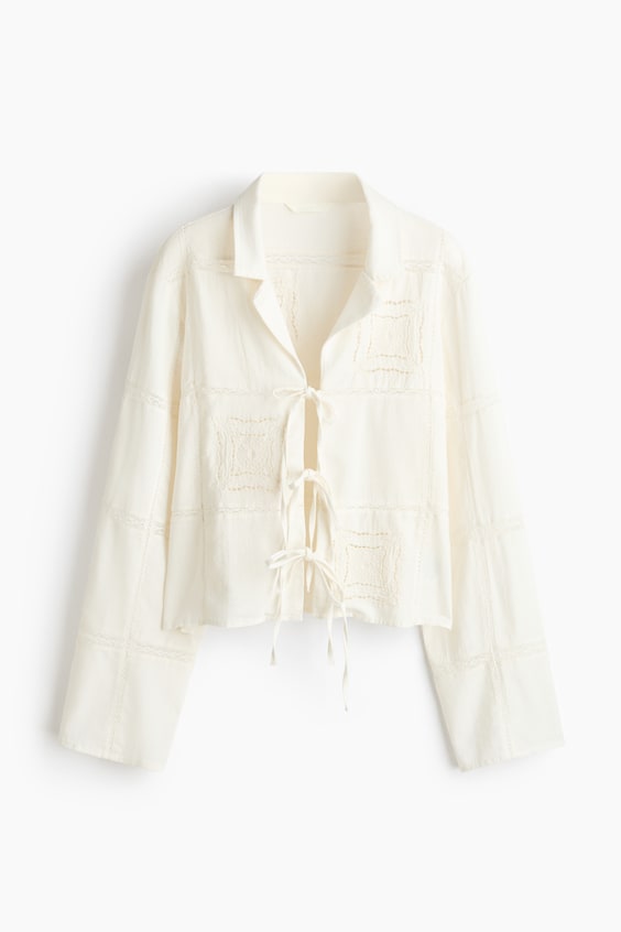 Женские куртки H&M Eyelet-Embroidered Linen-Blend Jacket