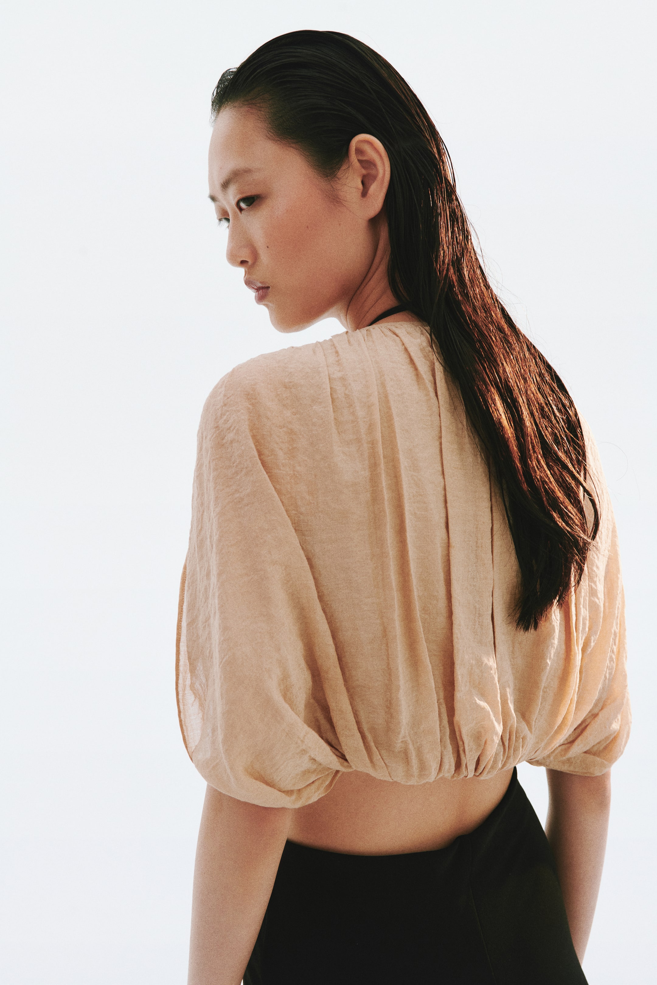 Bubble-Hem Crêpe Top