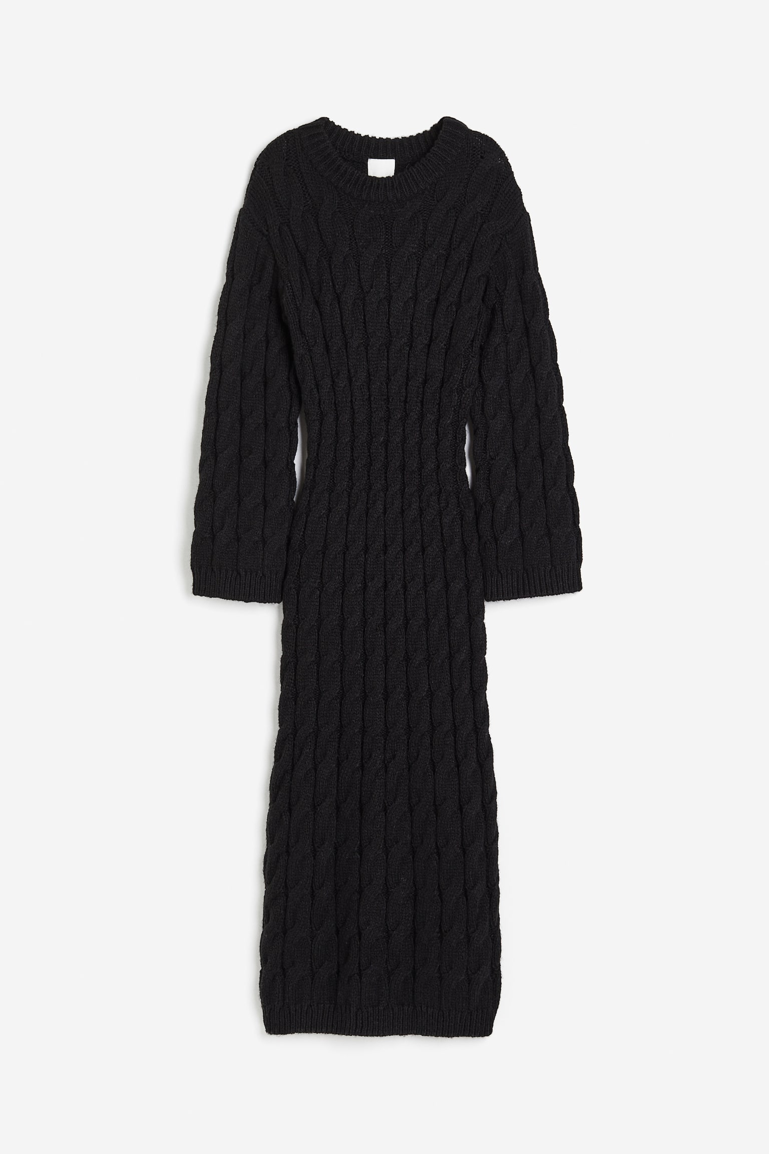 Cable Knit Midi Dress - Black - 1