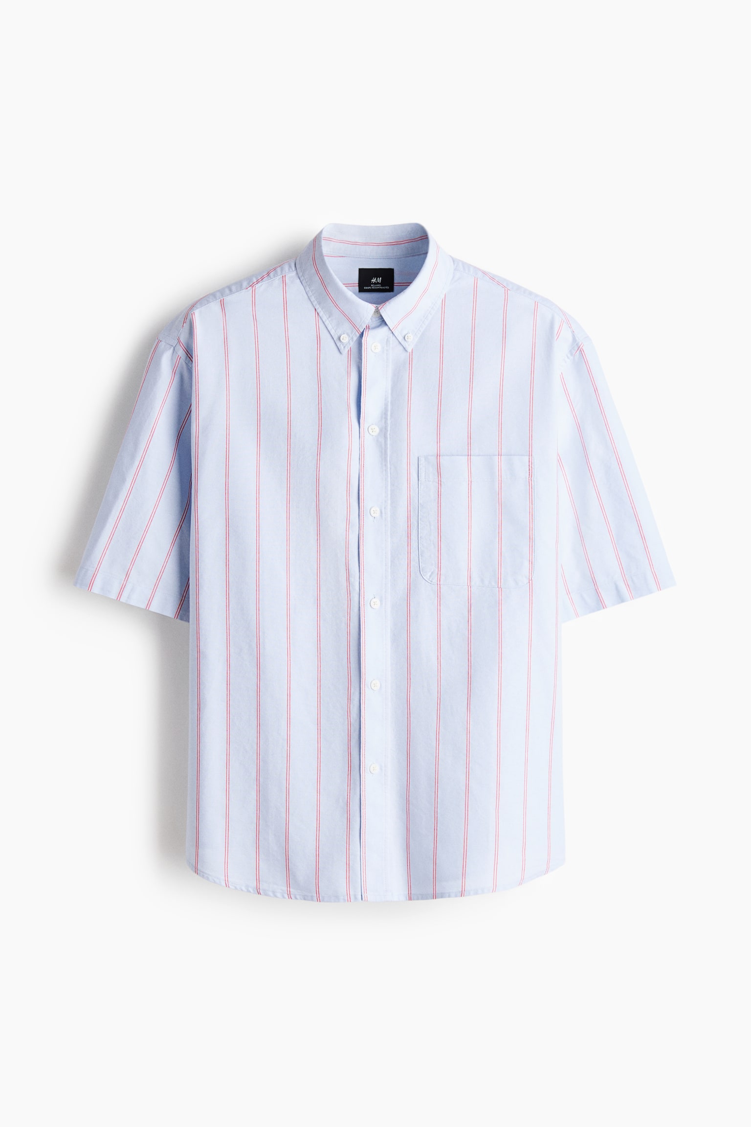 Relaxed Fit Short-sleeved Oxford shirt - Blue/Striped/White