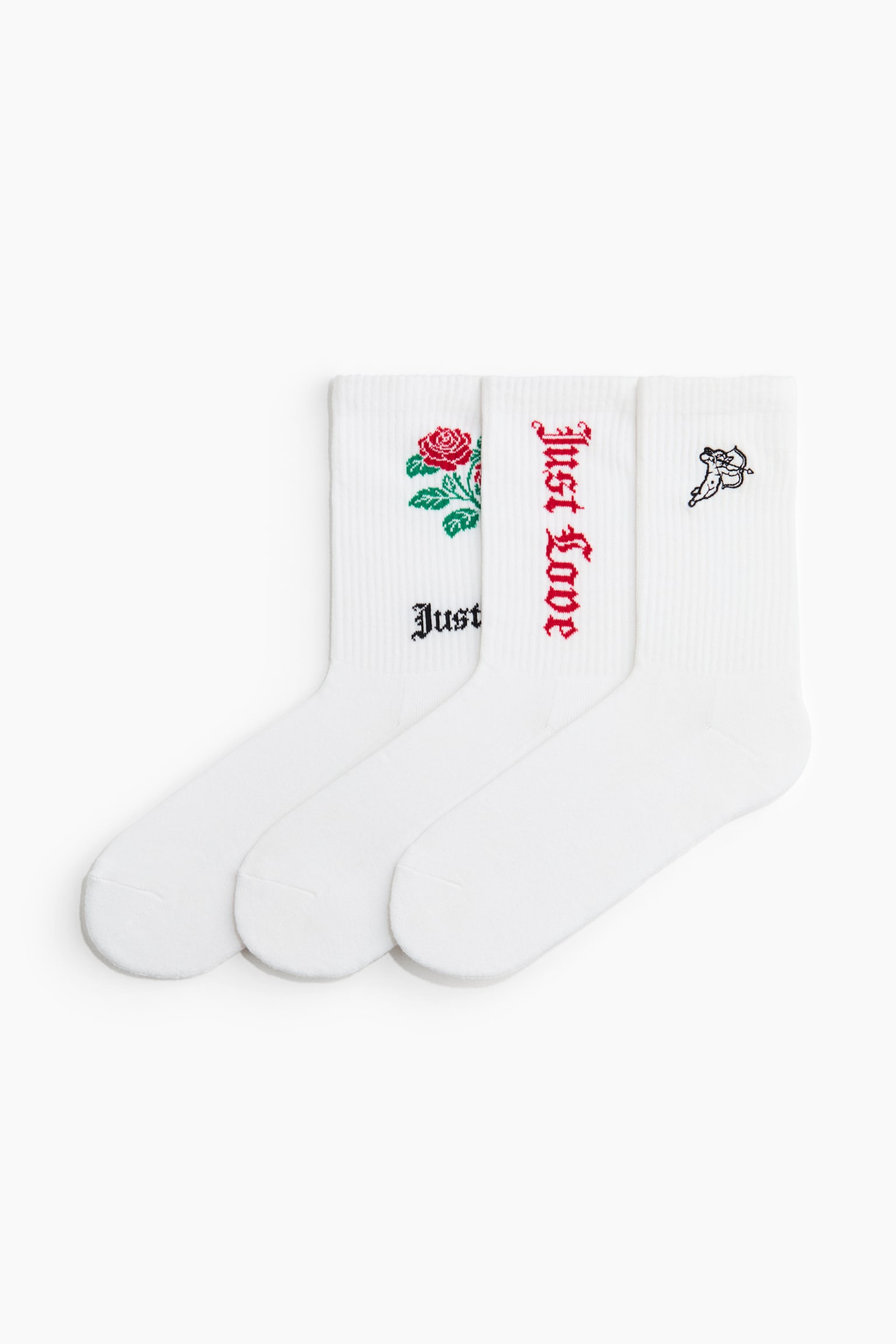 3-pack motif-detail socks - White/Just Love