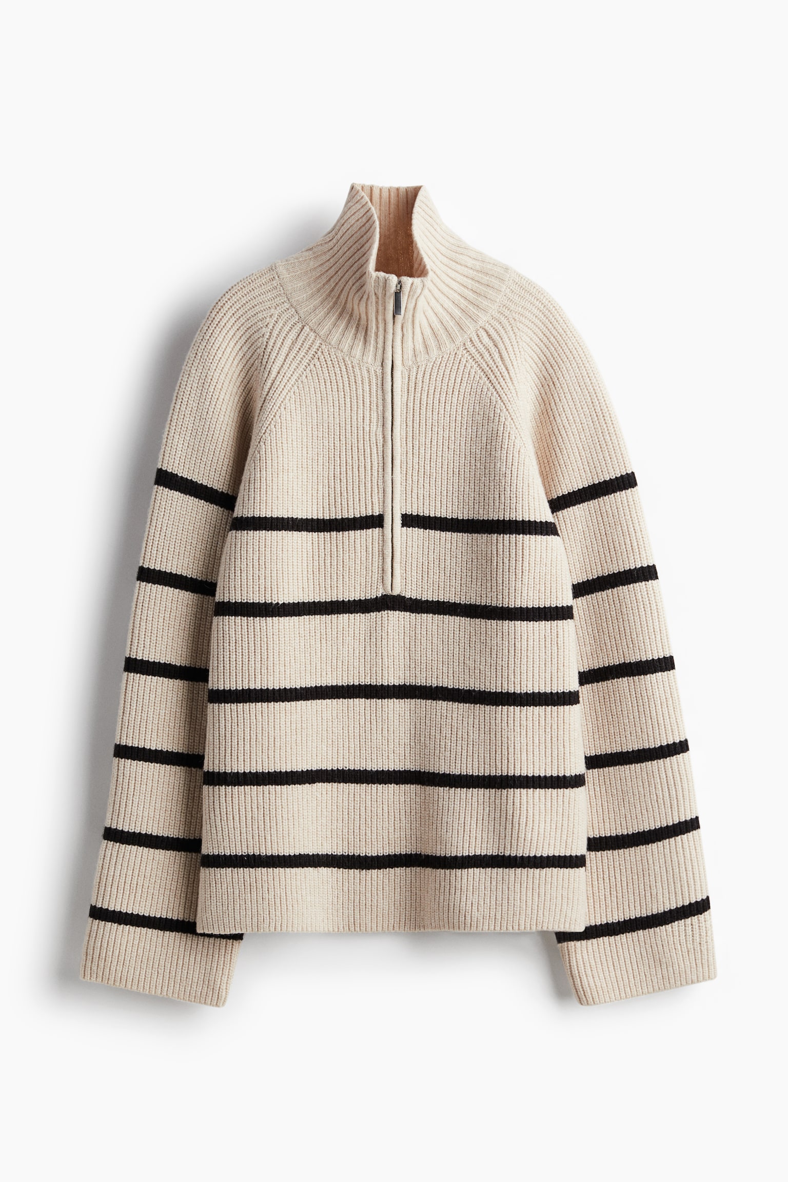 Zip-top rib-knit jumper - Light beige/Striped/Cream - 2