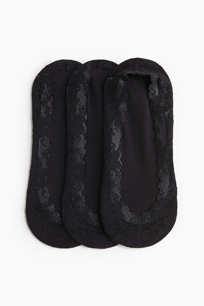 Pack de 3 pares de meias de corte baixo em renda - Preto/Bege acinzentado/Rosa pó/Creme - 1