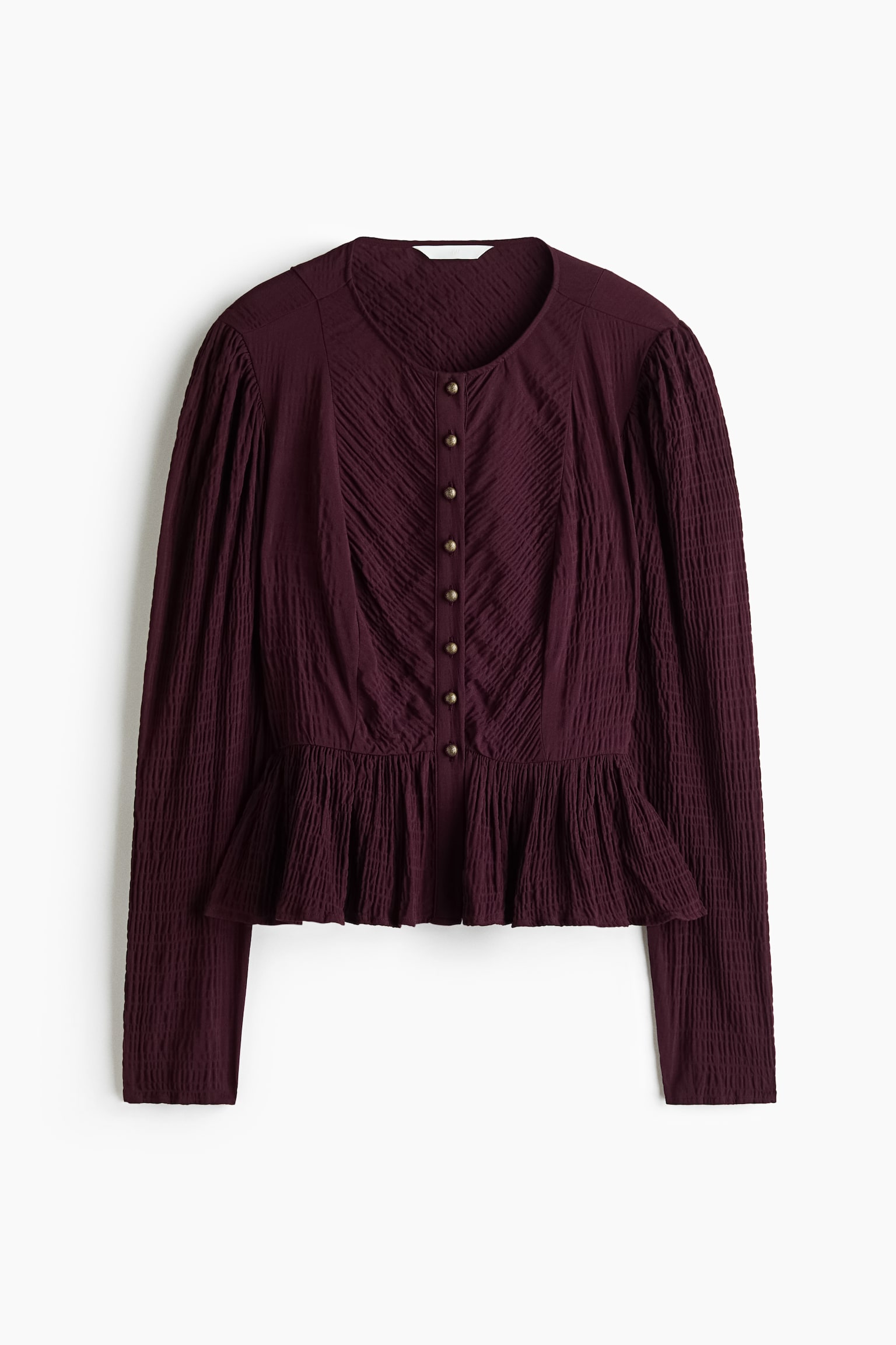 Textured-weave peplum blouse - Dark plum red/Black - 1