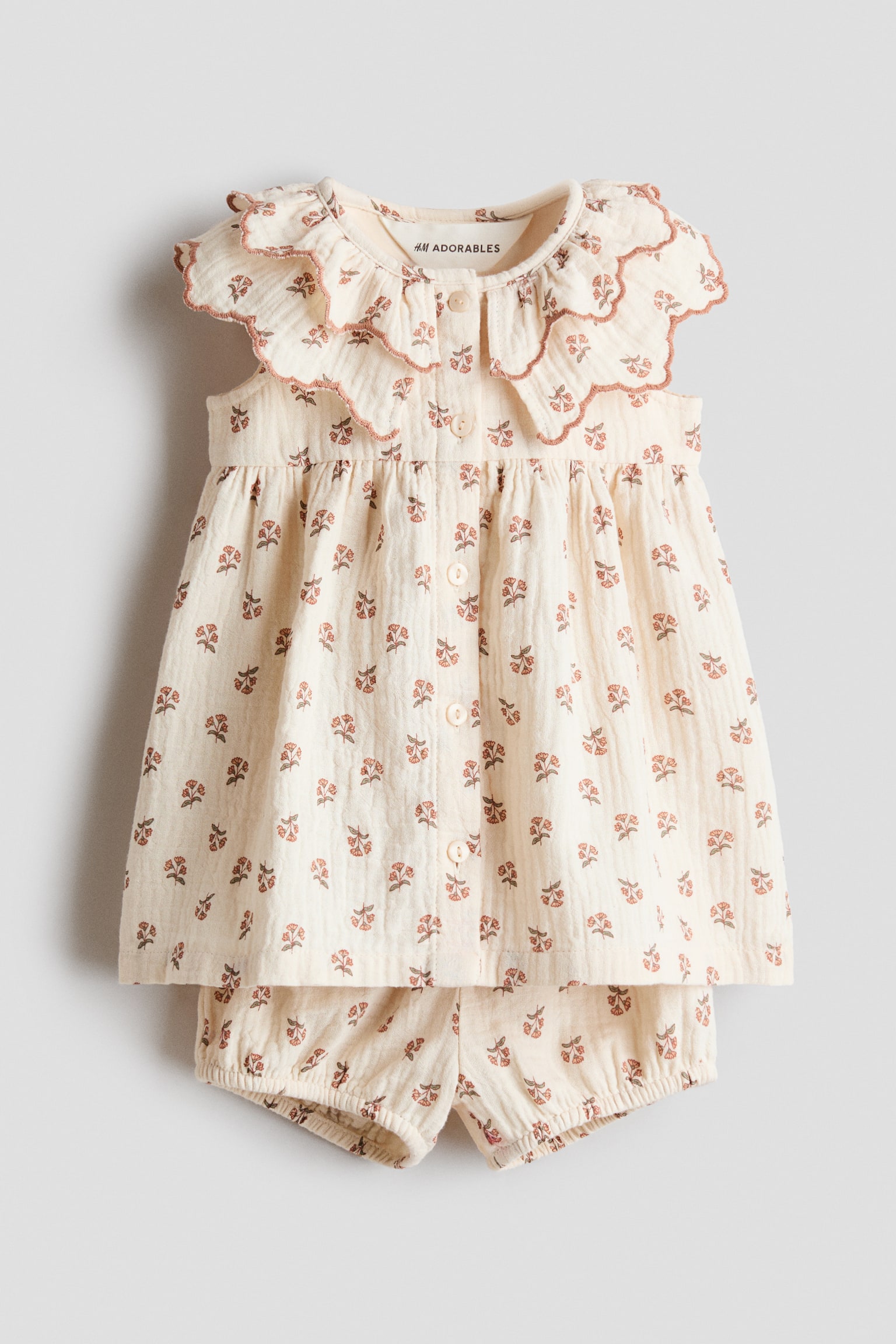 2-piece printed cotton set - Light beige/Floral/Light turquoise/Floral/Cream - 1