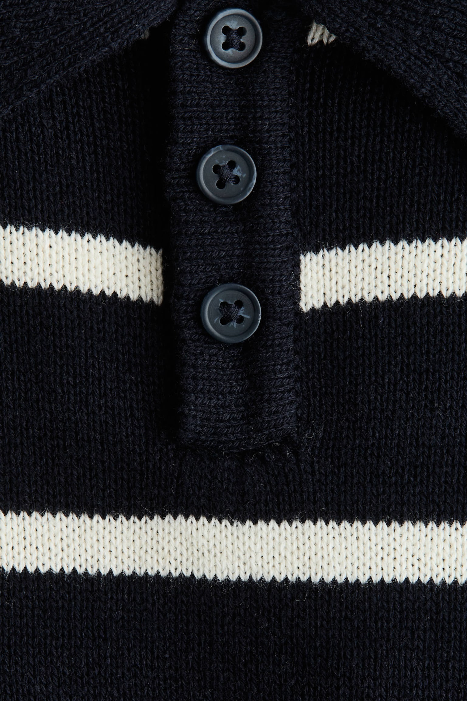 Fine-knit polo shirt - Navy blue/Striped - 2
