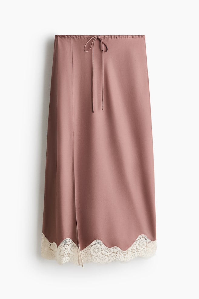 Lace-trimmed satin skirt - Old rose/Cream - 1