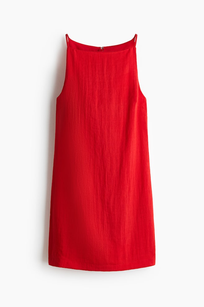 Sleeveless Crêpe Dress - Red/Light beige/polka dot - 1