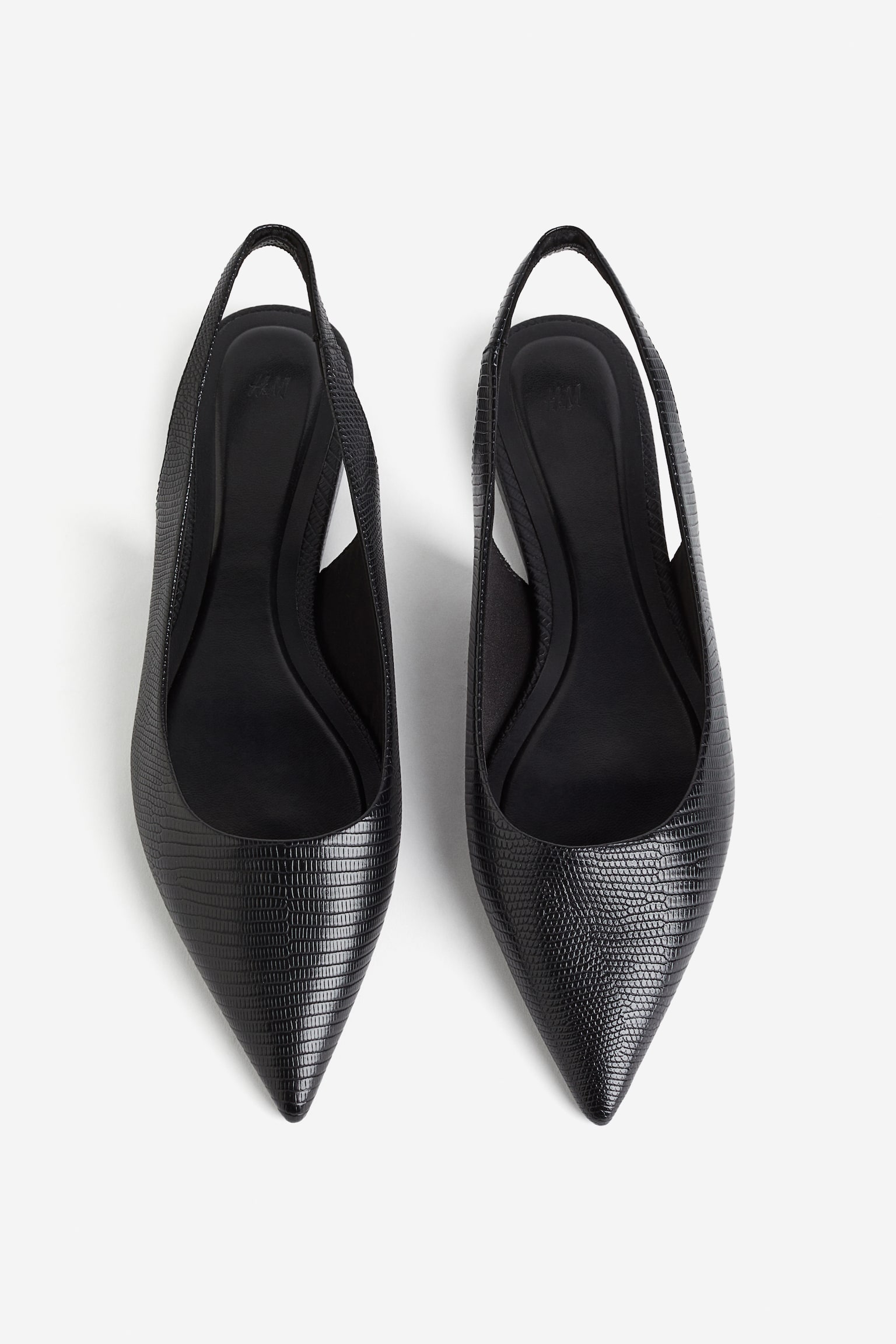 Pointed Slingbacks - Black/Crocodile pattern - 5