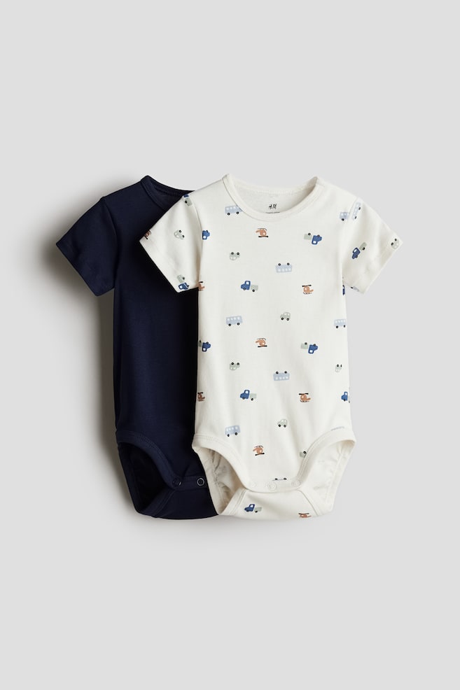 Pack de 2 bodies de manga corta - Azul marino/Vehículos/Rosa claro/Flores/Beige/Estampado de leopardo/Rosa claro/Fresas - 1