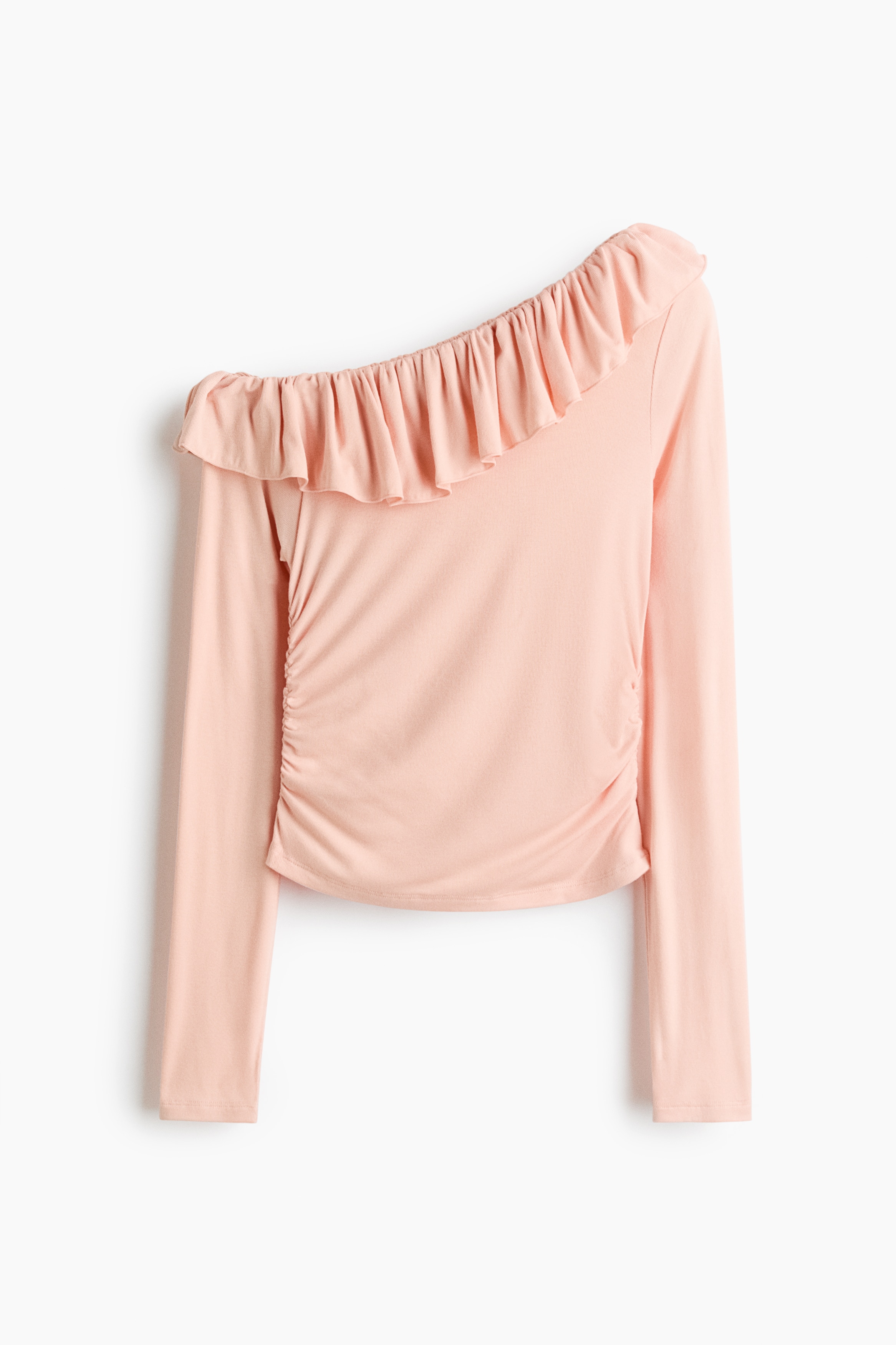 Flounce-trimmed one-shoulder top - Powder pink/Charcoal grey