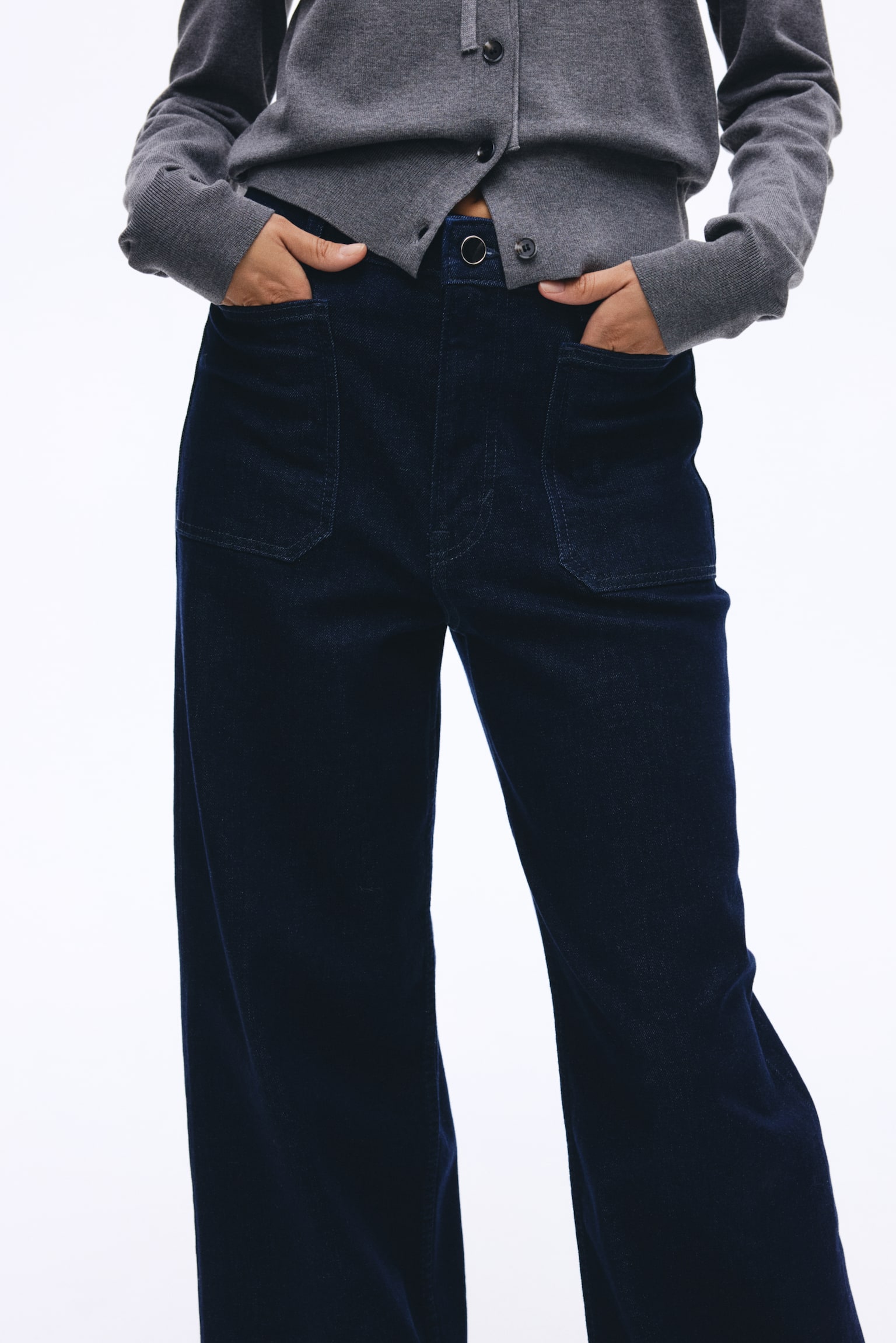 Wide High Jeans - Σκούρο μπλε denim/Λευκό - 4