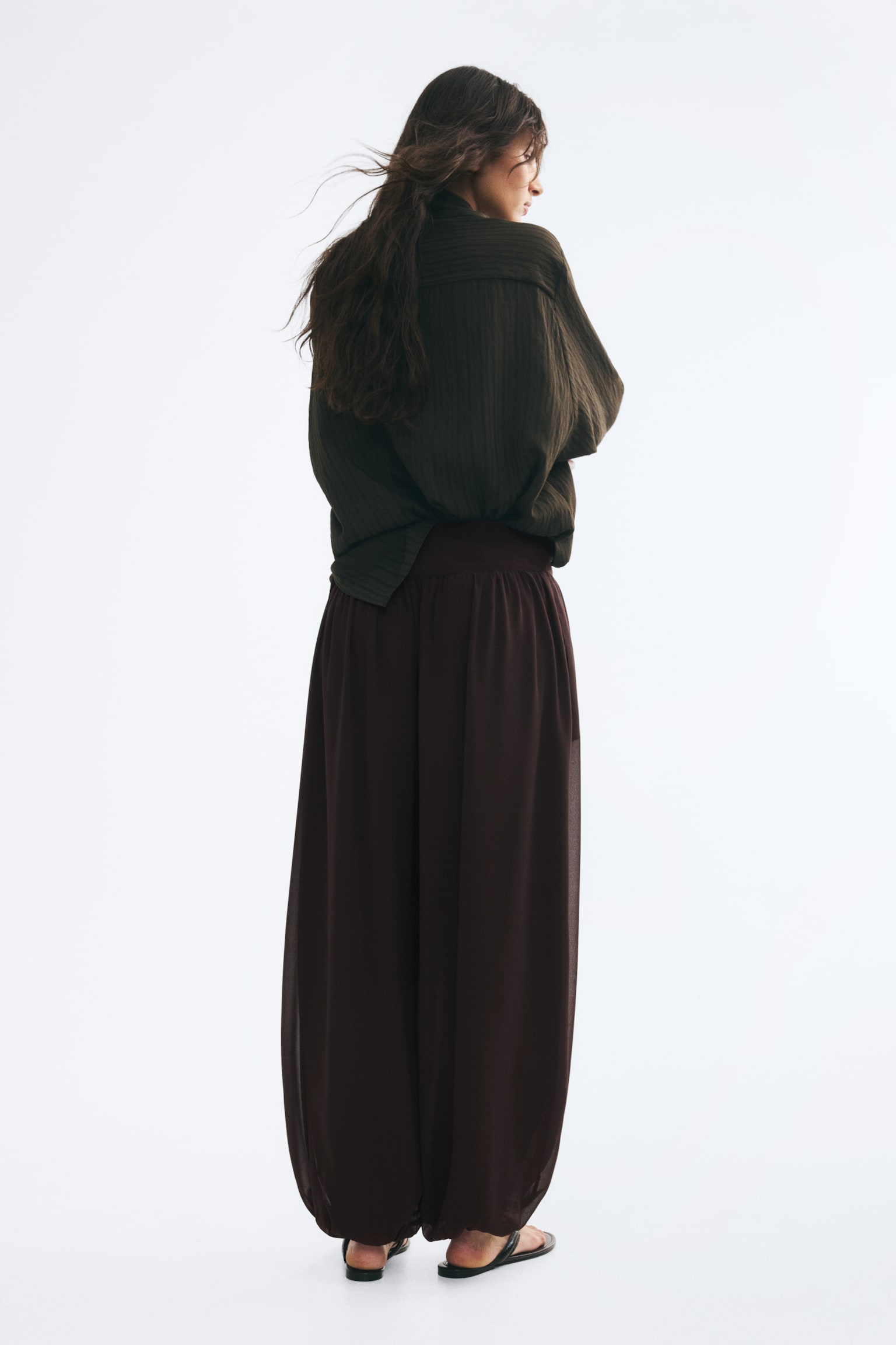 Женские брюки H&M Loose-Fit Balloon-Leg, цвет: Тёмный коричневый — фото 5