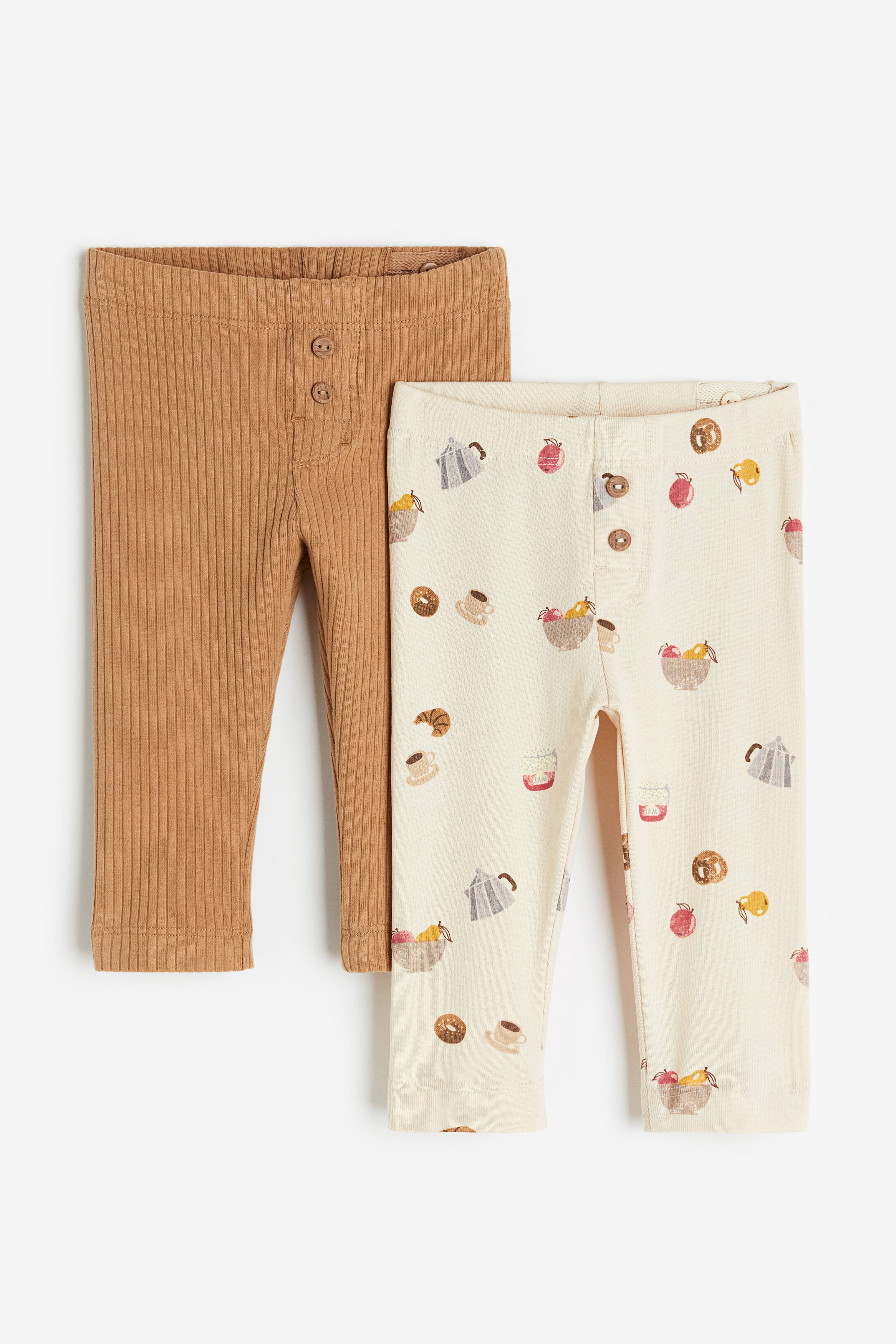 2 pack Cotton Leggings Light beige croissants Kids H M CA