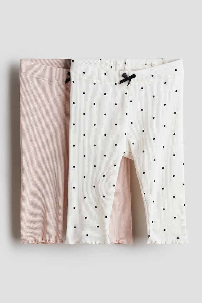 2-pack ribbed cotton leggings - Light pink/Spotted/Dark beige/Floral/Cream/Leopard-print - 1