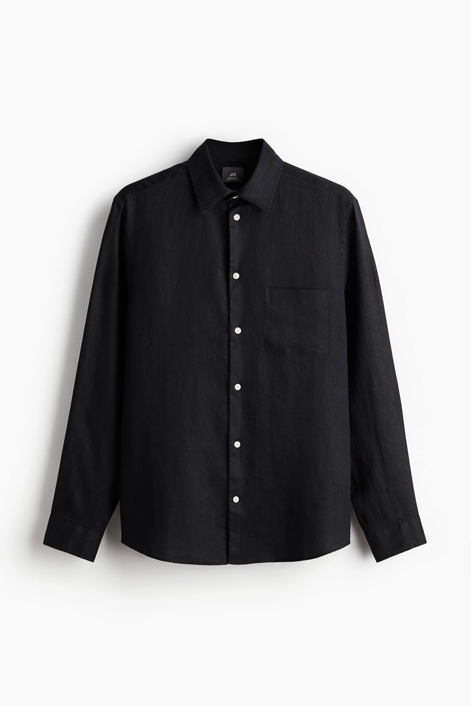 Regular Fit Linen shirt - Black - 2