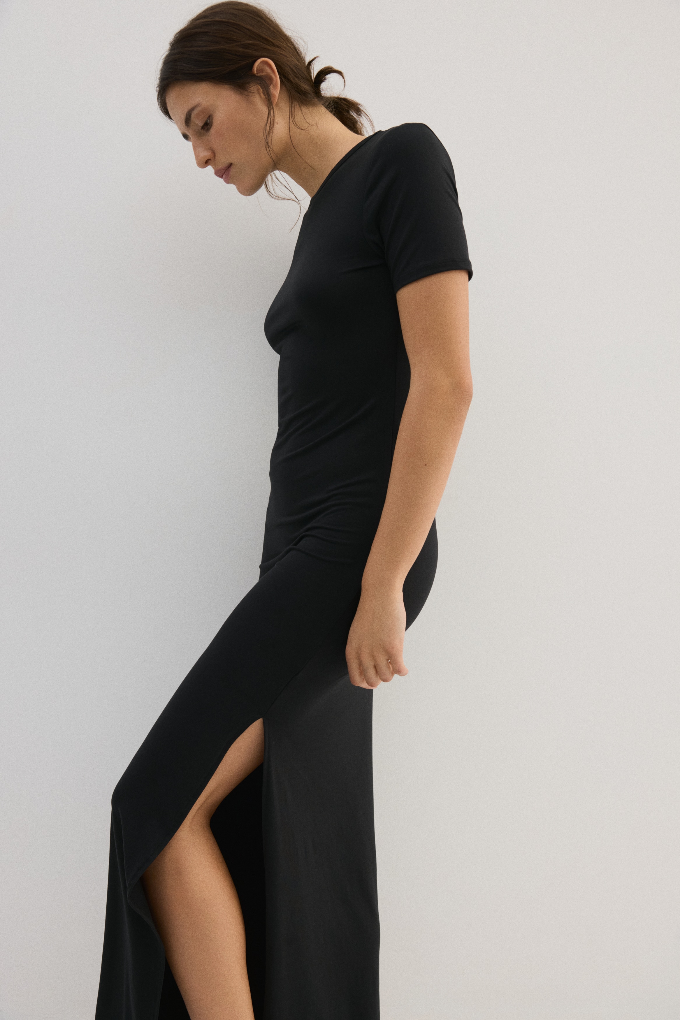 Ladies - Black Long T-Shirt Dress - Size: M - H&M