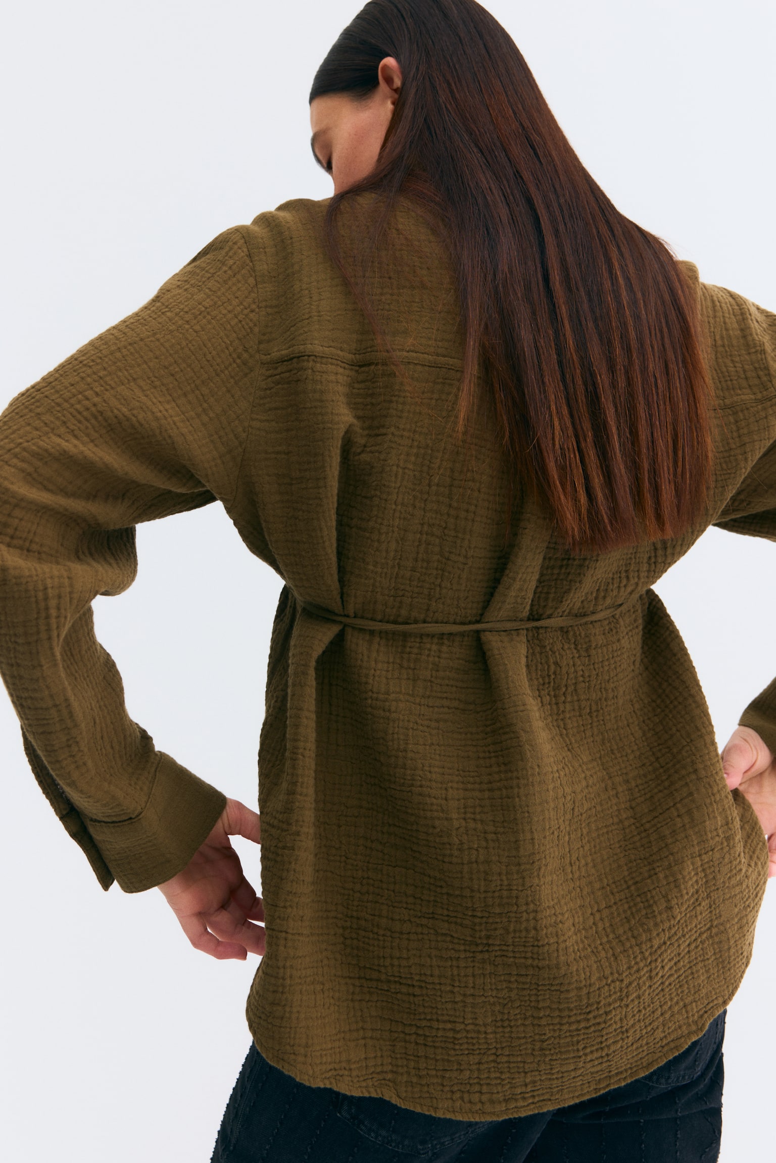 MAMA 產前/產後細棉紗布襯衫 - 深卡其綠/米色/條紋/白色 - 4